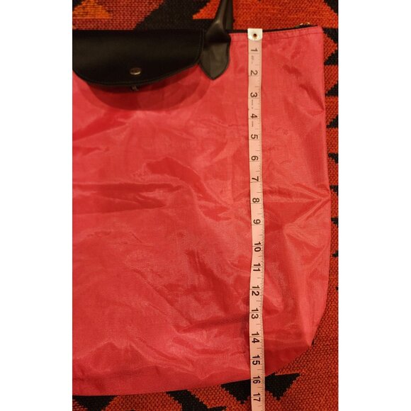 Longchamp-Inspired Hot Pink Tote Bag Black Leather Accents & Snap & Zip Closure - Picture 5 of 9